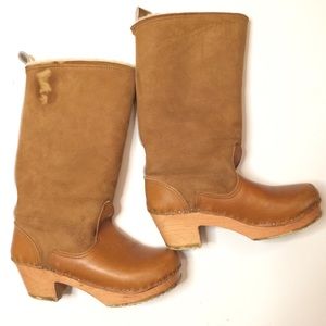 VOLLSJO SWEDISH SWEDEN SHEARLING CLOG WOOD HEEL BOOT SIZE 36 US 6